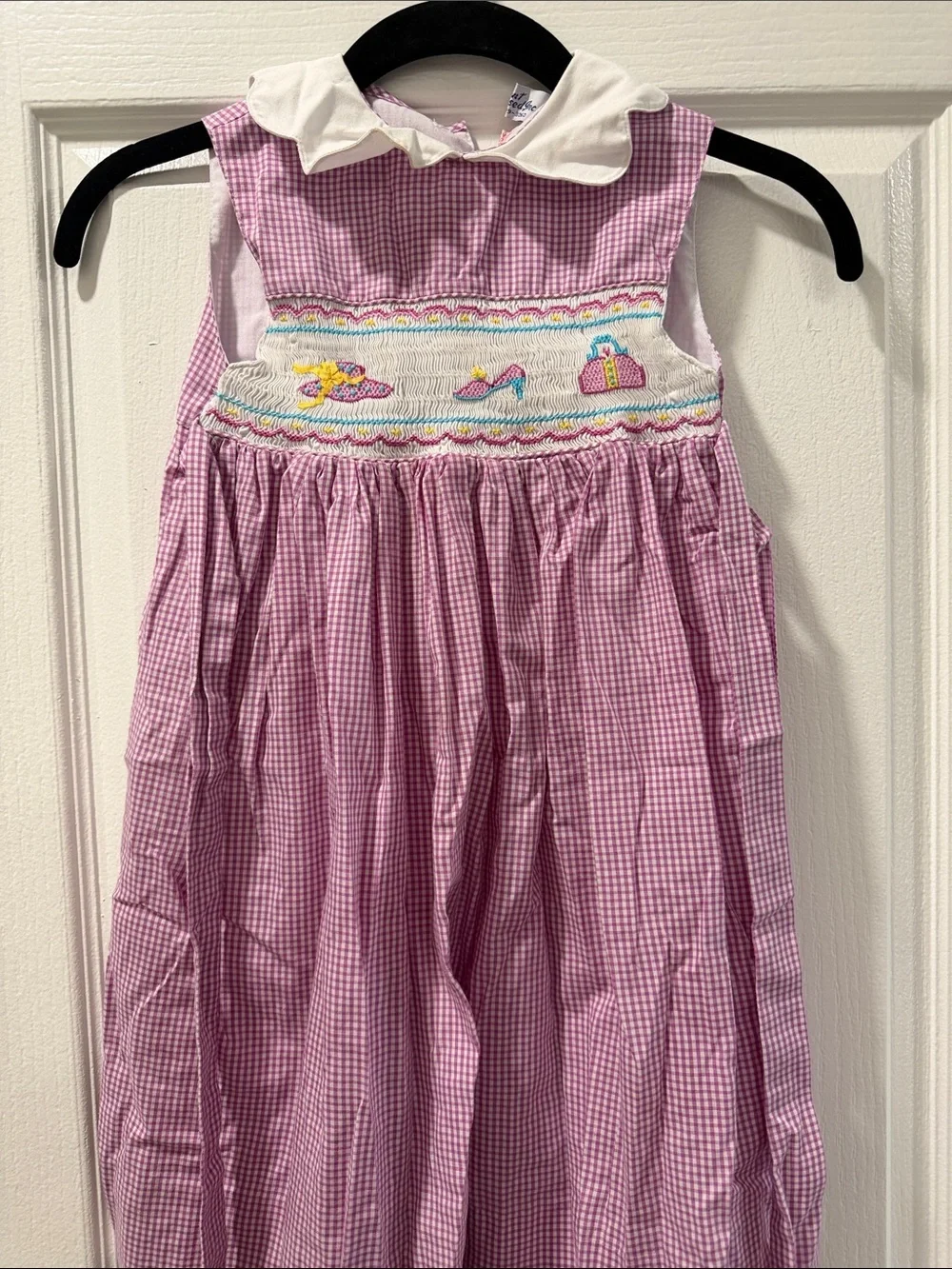 Orient Express Lavender Gingham Smocked Dress with White Collar Size 4